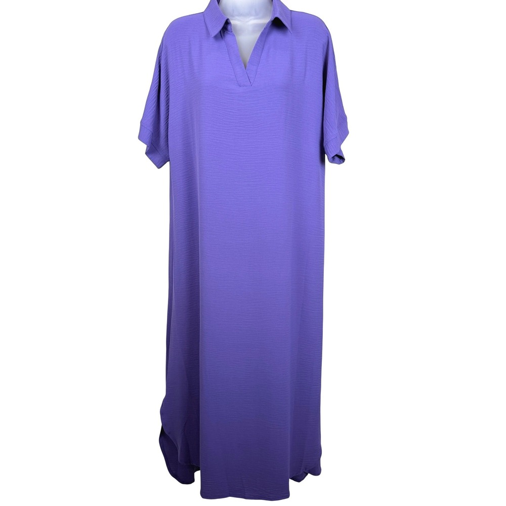 Unbranded Purple Caftan Maxi Dress Collared Oversized High Low NWT Womens